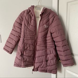 Reebok REVERSIBLE faux fur lined long coat dusty pink M